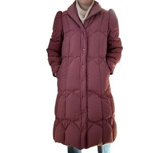Vintage 1970s Saxton Hall Dusty Pink Quilted Goose Down Puffer Trench Coat Sz M